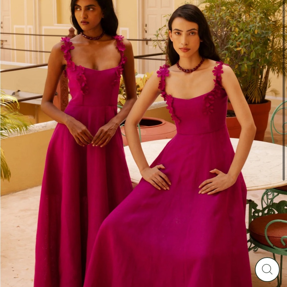 De Castro flower dress Couper magenta small formal linen gown